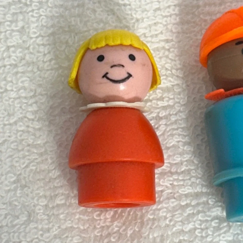 Vintage Fisher Price Little People Wood Plastic‎ Cowboy Construction Girl Lot 3